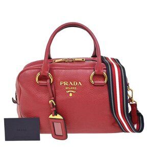 PRADA Logo 2Way Shoulder Hand Bag Vitello Daino Leather Red GHW Italy 16FB870